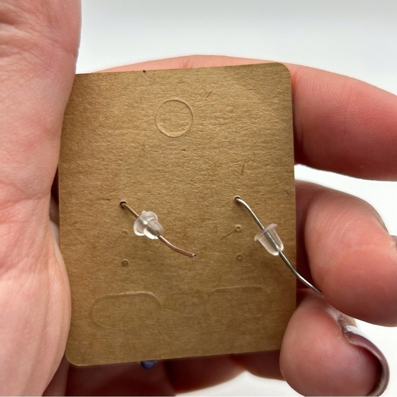 Silver Tone Cluster Wire Bunch with Purple Beads Dangle Earrings Chunky Swirl - Picture 5 of 5